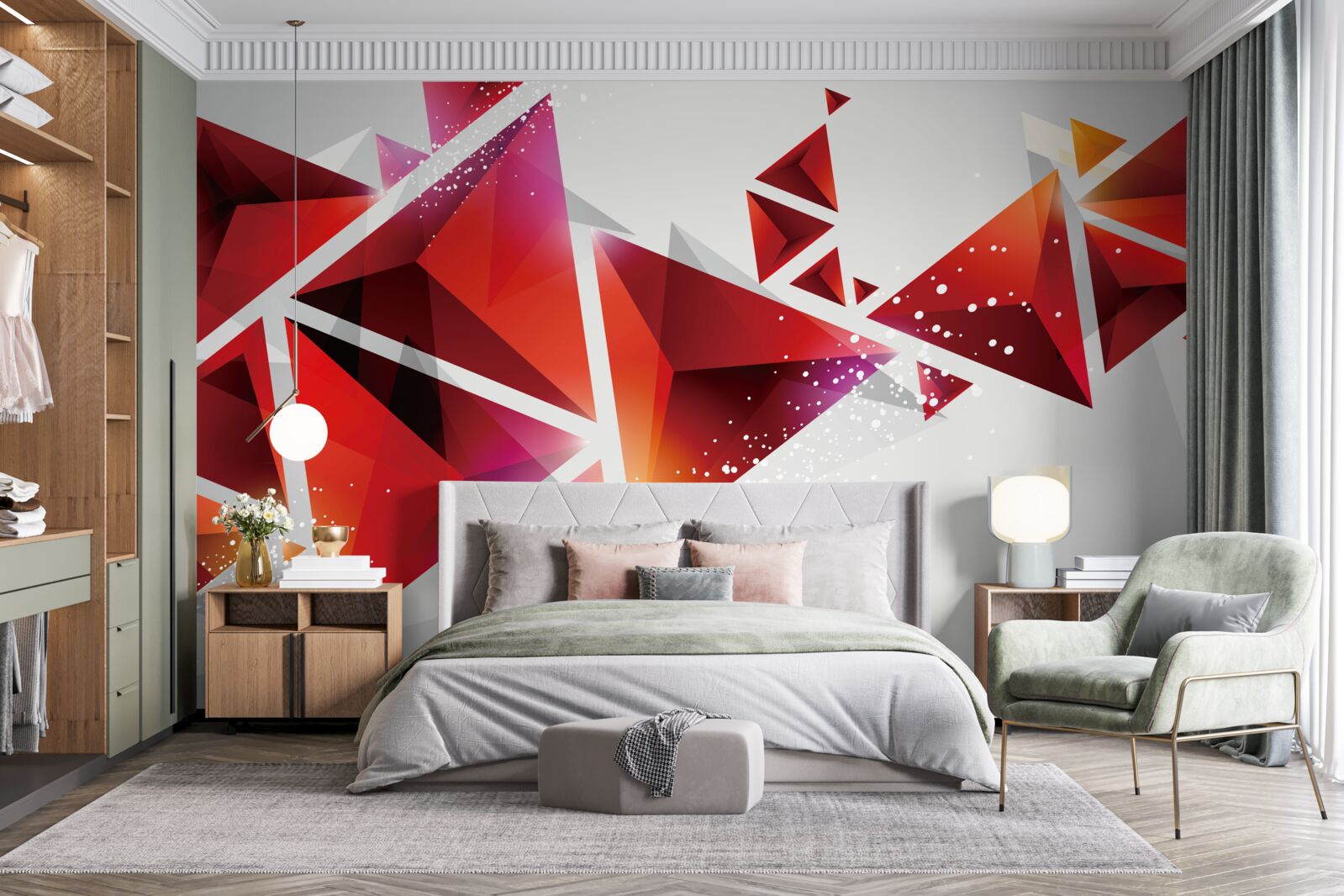 Fotobehang driehoeken met veel rood