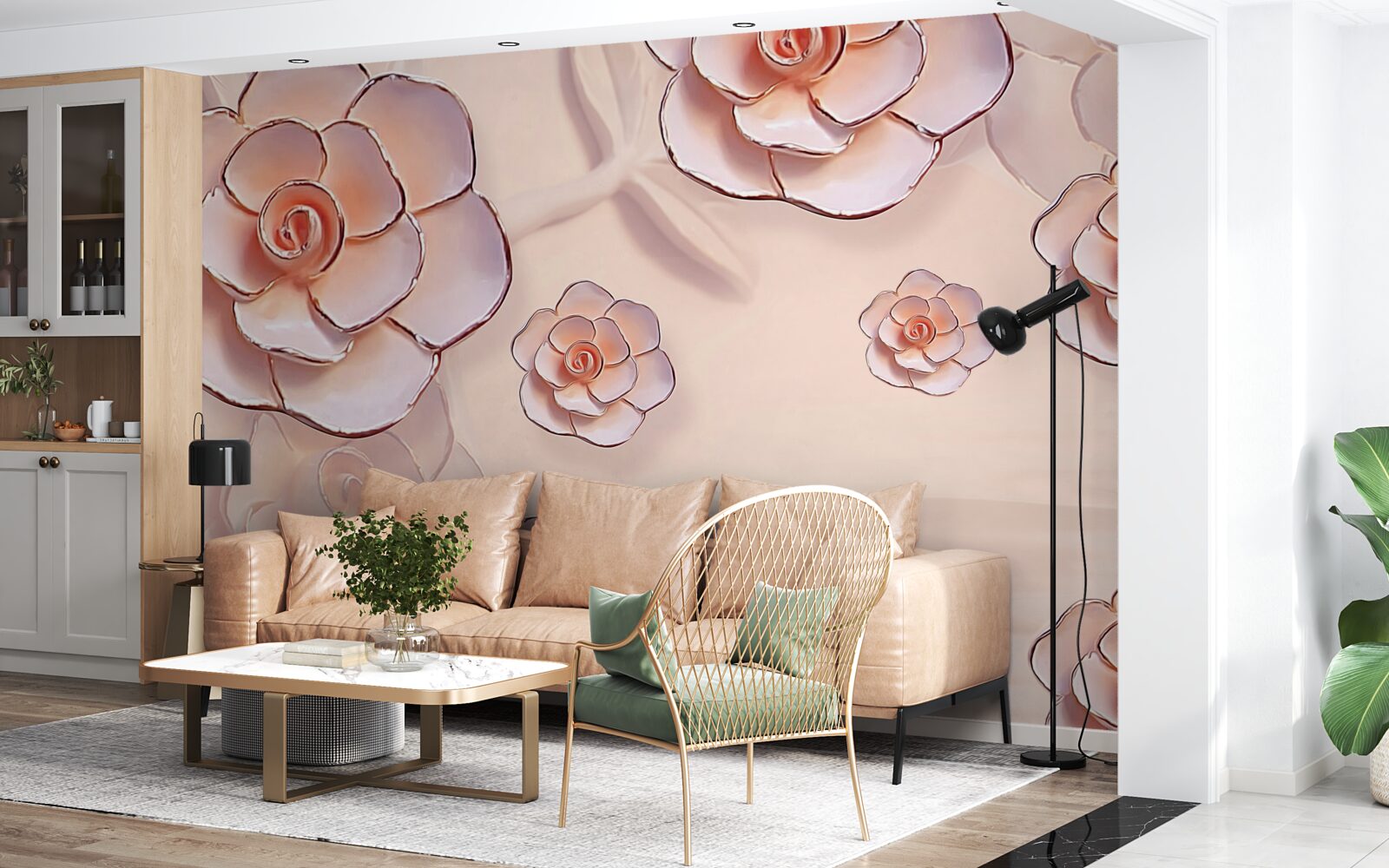Fotobehang roze porseleinen rozen