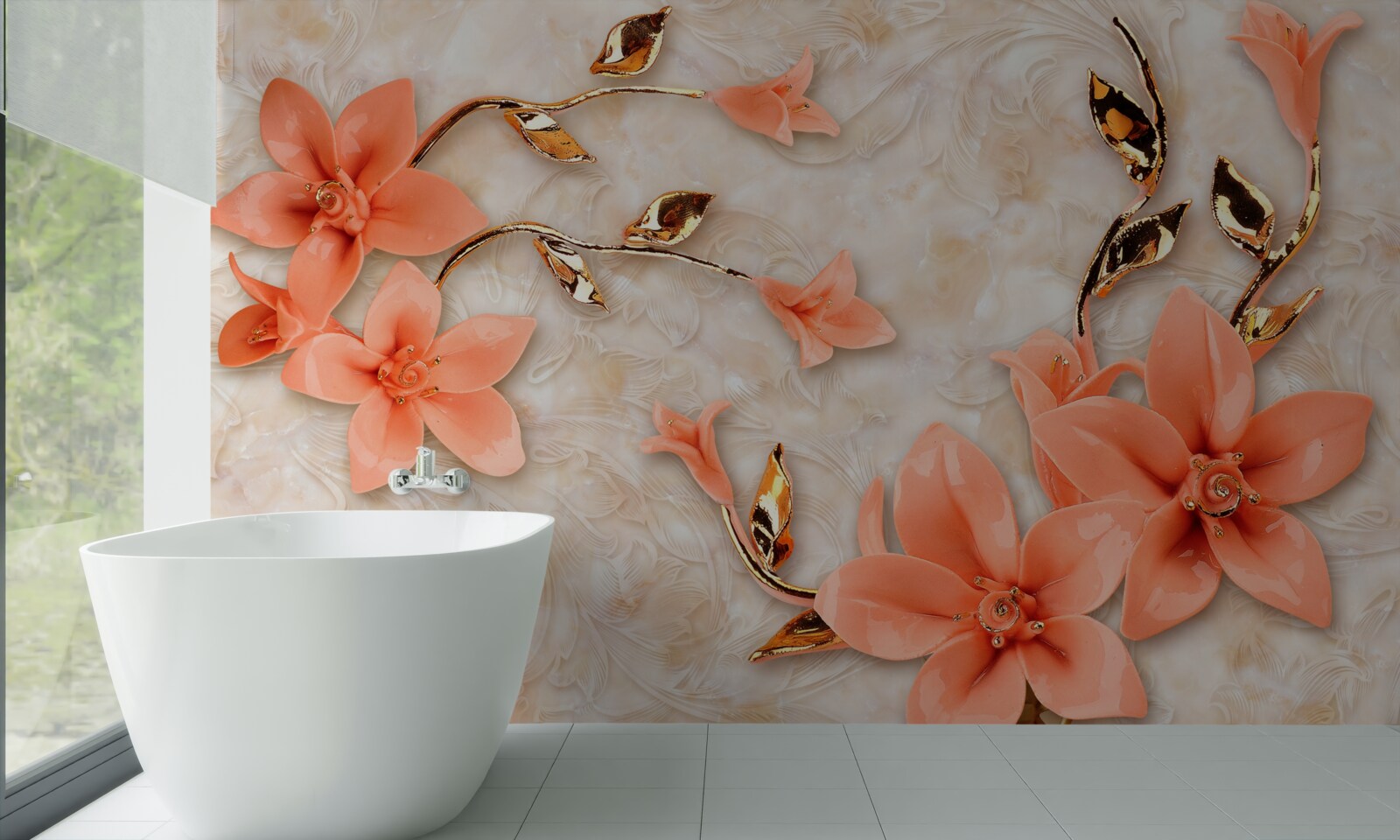 Fotobehang bloeiende magnolia in perziktinten
