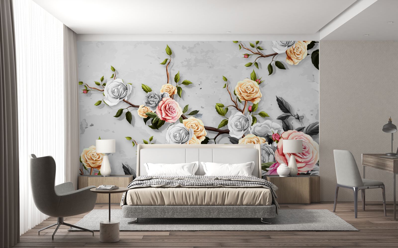 Fotobehang roze takken in vintage stijl