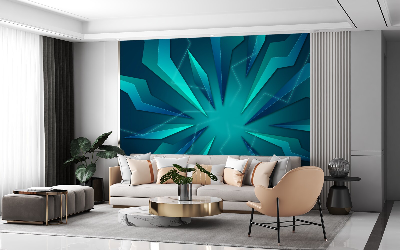 Fotobehang bochten van blauwe en turquoise golven