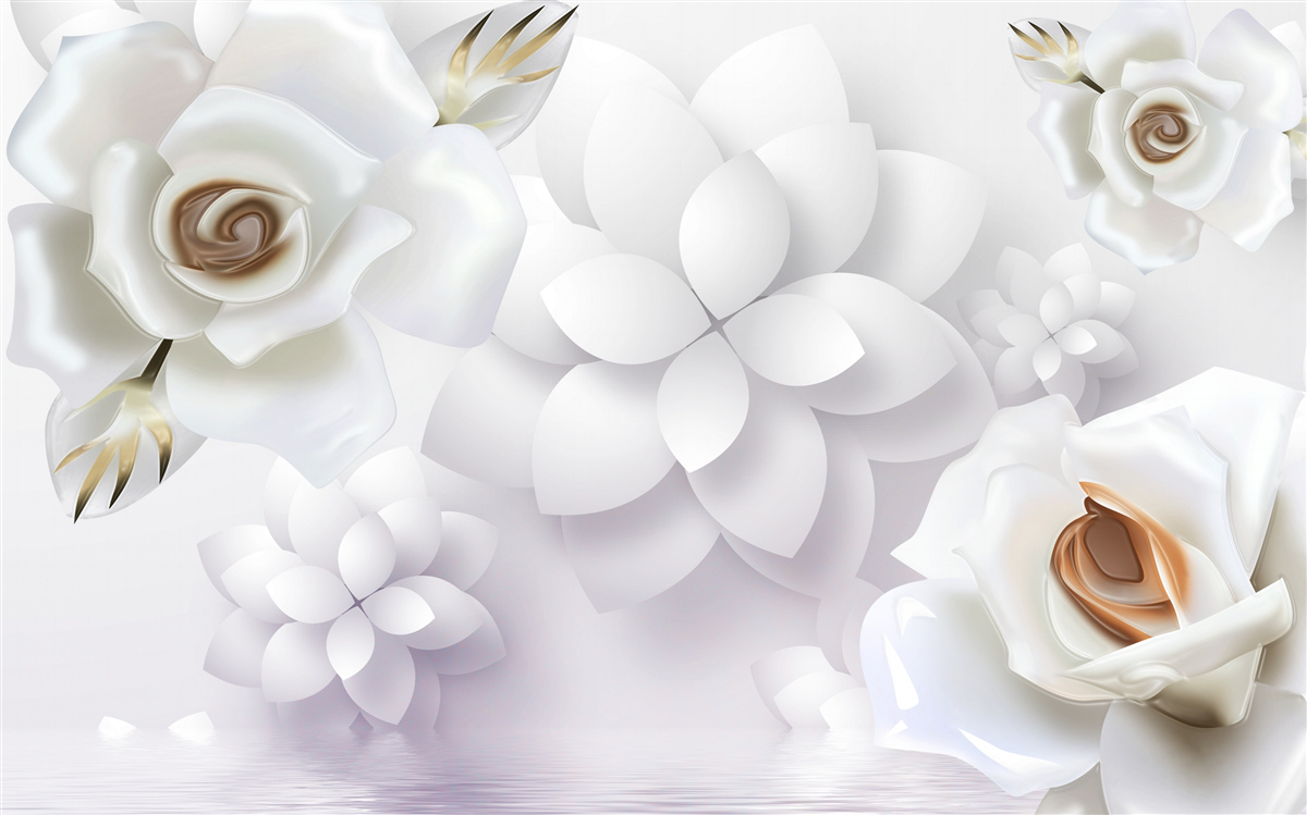 Fotobehang compositie met witte bloemen