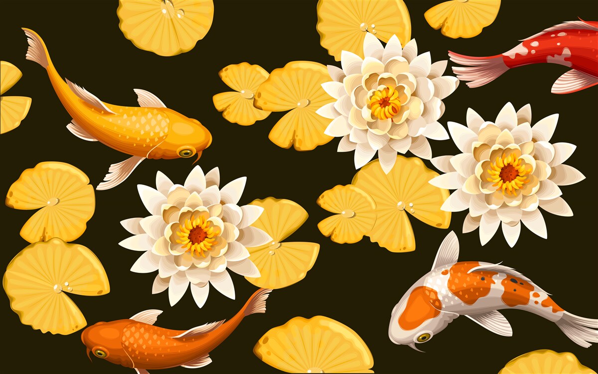 Fotobehang herfstmeer is versierd met bloeiende lotus