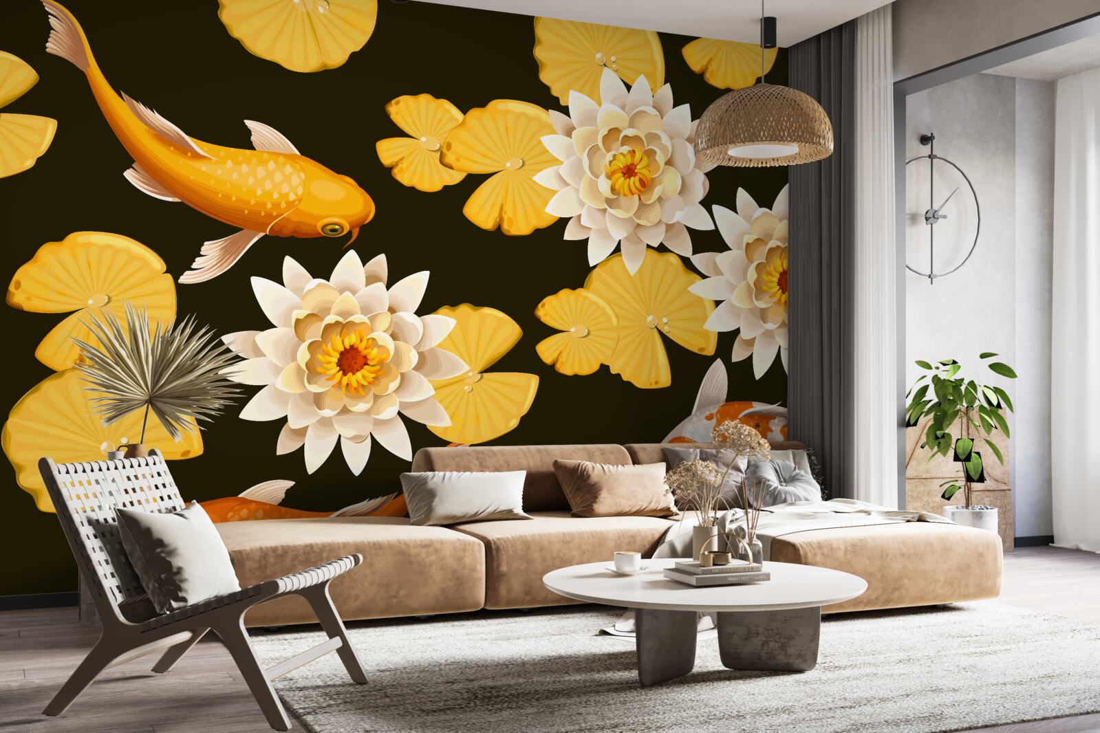 Fotobehang herfstmeer is versierd met bloeiende lotus