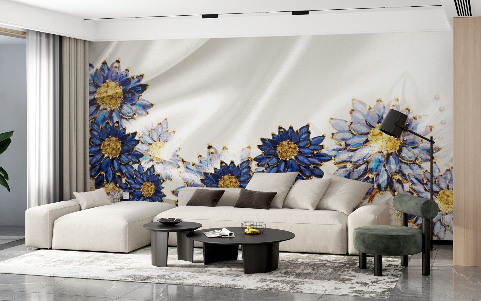 Fotobehang verbazingwekkende saffierbloemen