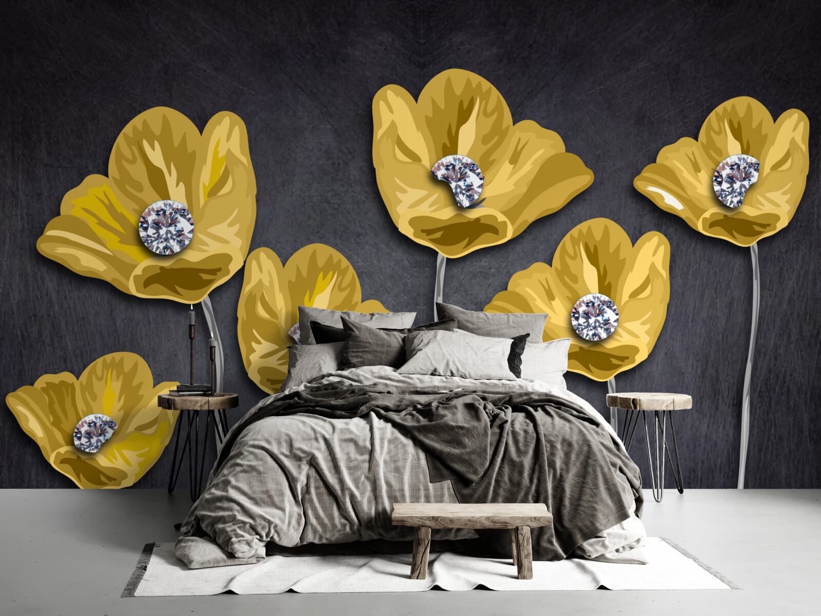 Fotobehang Gele tulpen op een grijze achtergrond
