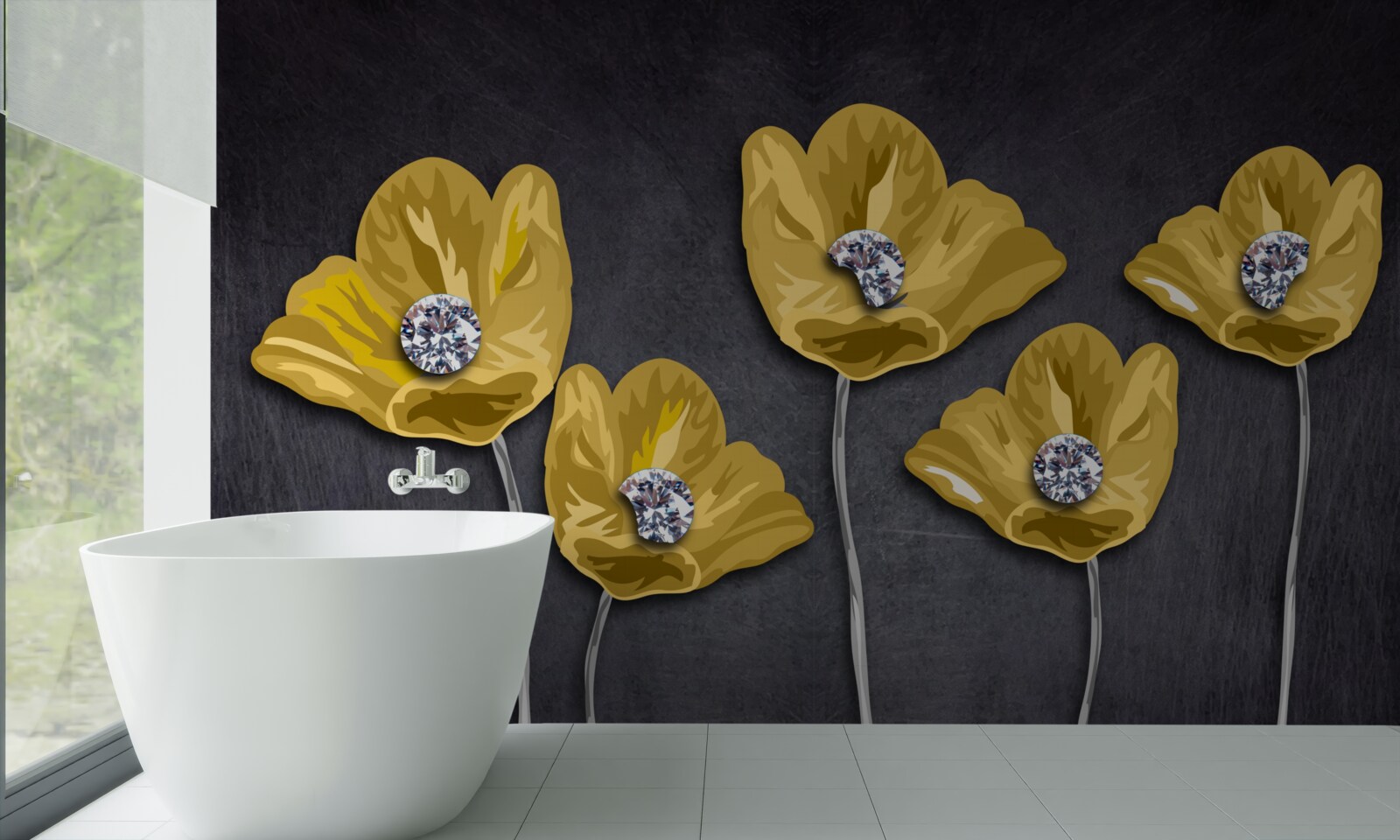 Fotobehang Gele tulpen op een grijze achtergrond