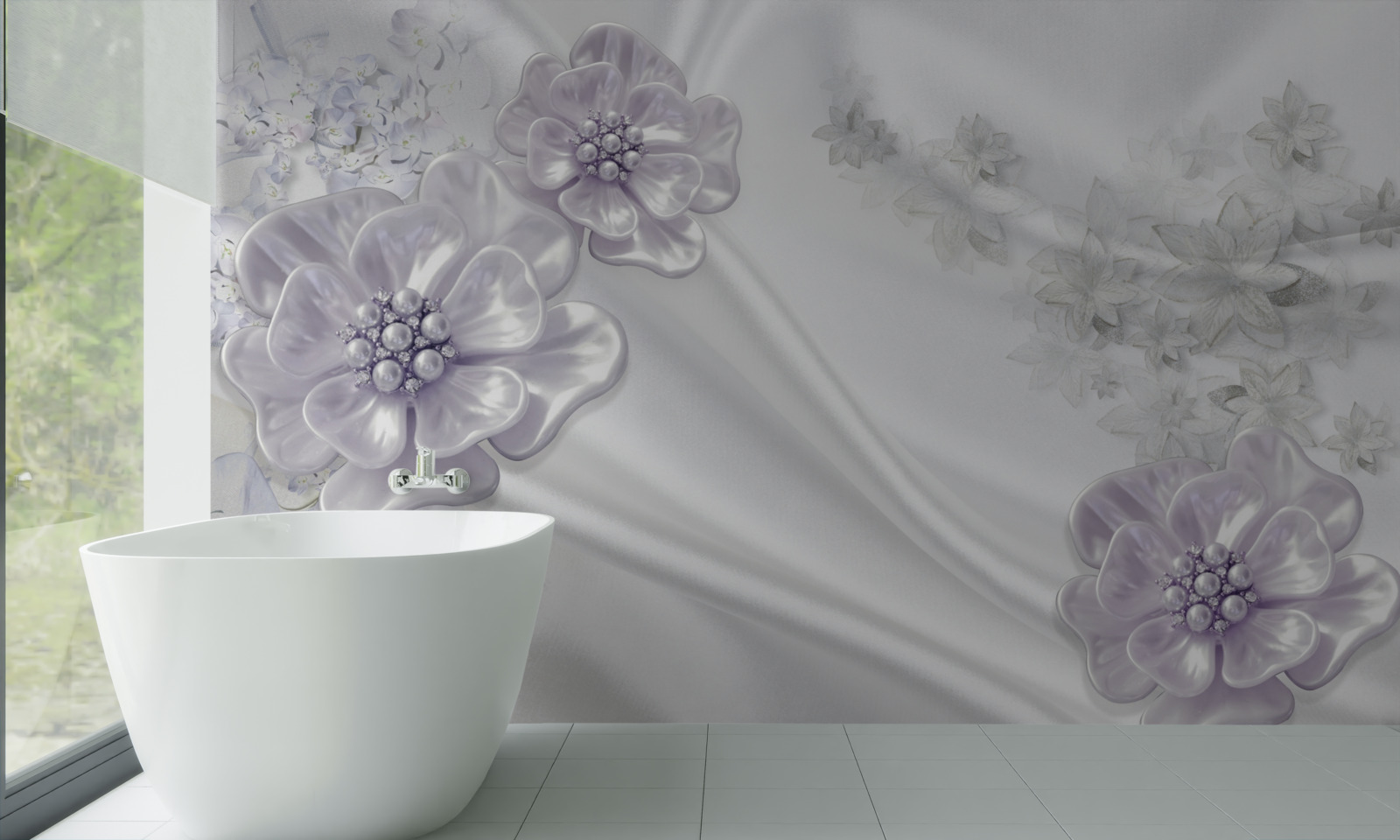 Fotobehang de zijde heeft prachtige lila bloemen