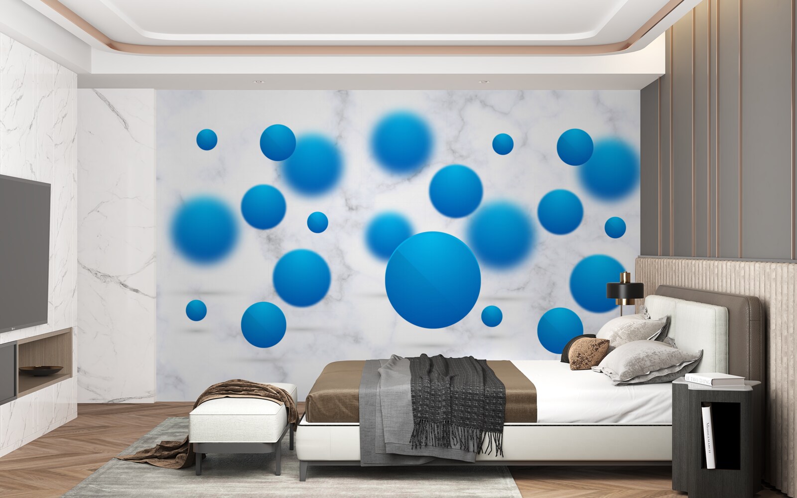 Fotobehang blauwe cirkels zweven in de lucht