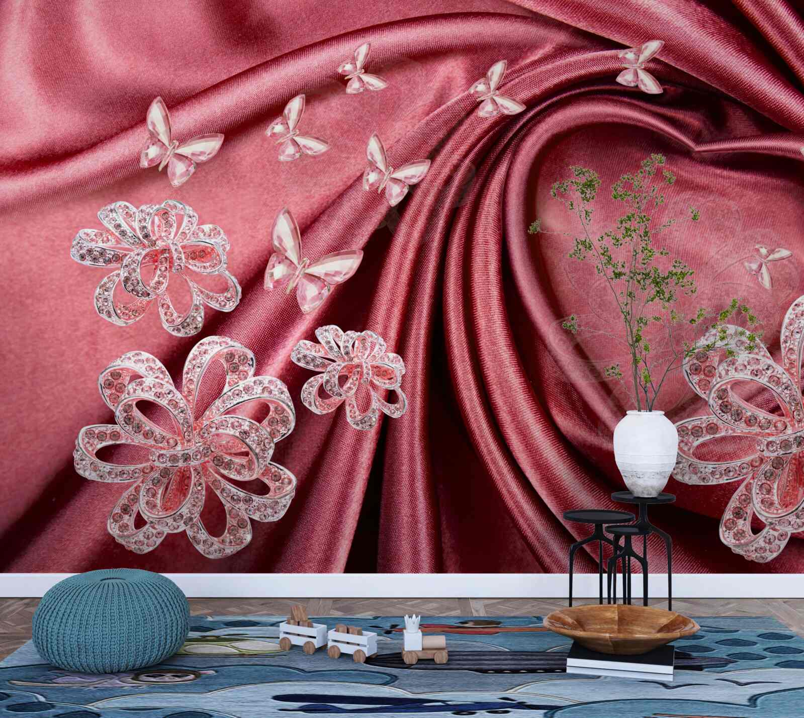 Fotobehang bloemdecoraties op zijde