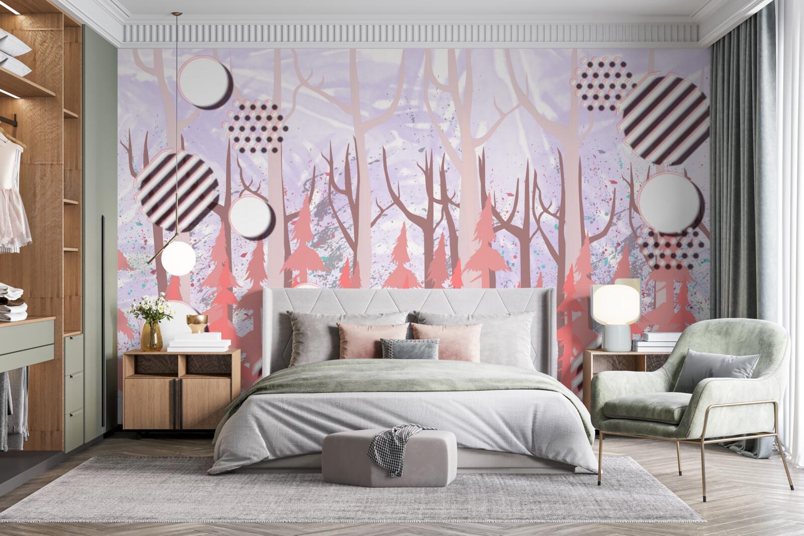 Fotobehang abstracte roze bladeren van een herfstbos