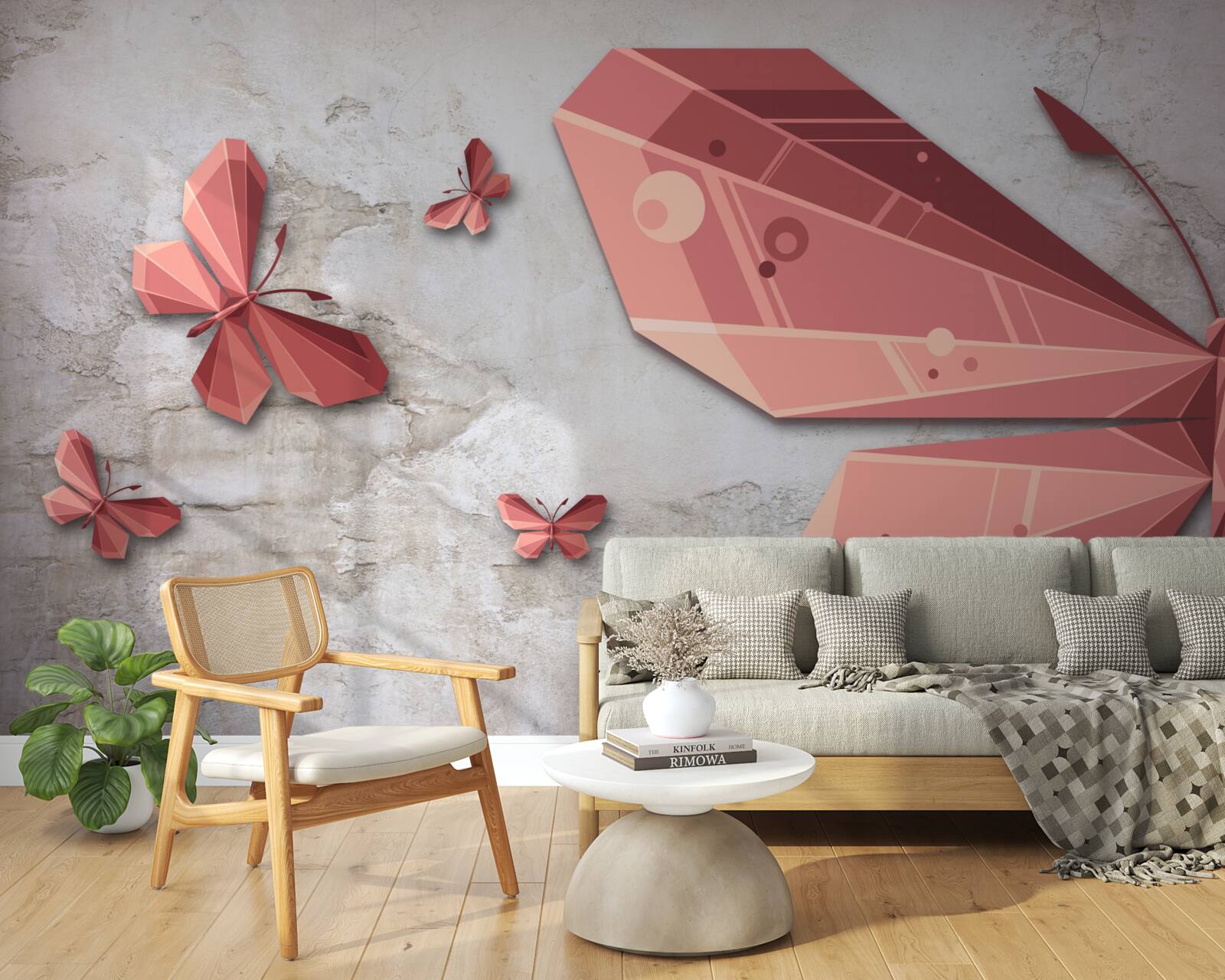 Fotobehang vlinder zwevend in roze tinten