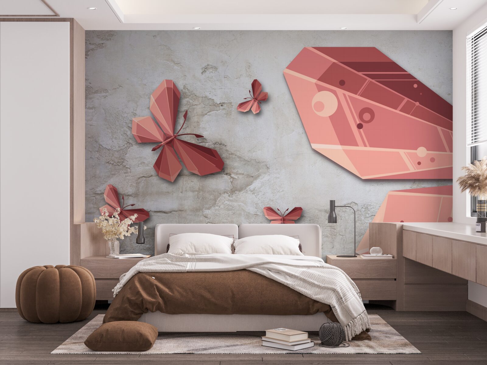 Fotobehang vlinder zwevend in roze tinten
