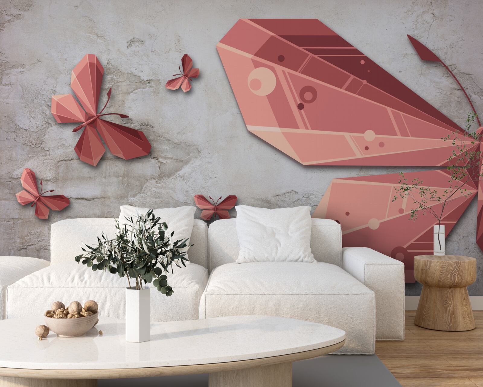 Fotobehang vlinder zwevend in roze tinten