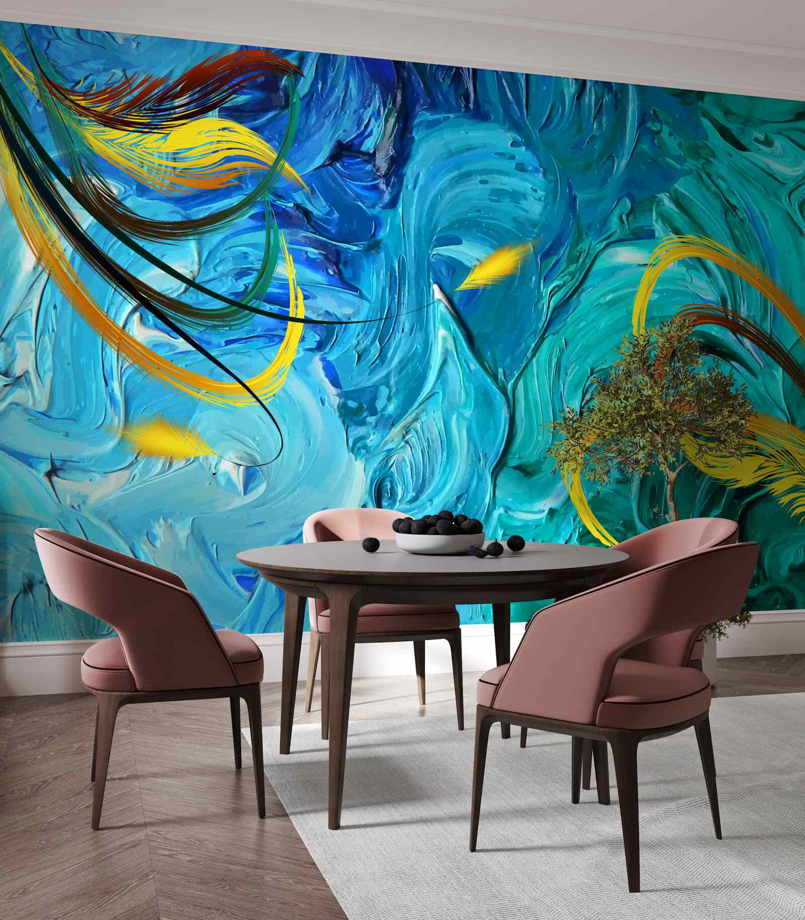 Fotobehang blauwe plakkaatverfpigmenten in verschillende tinten