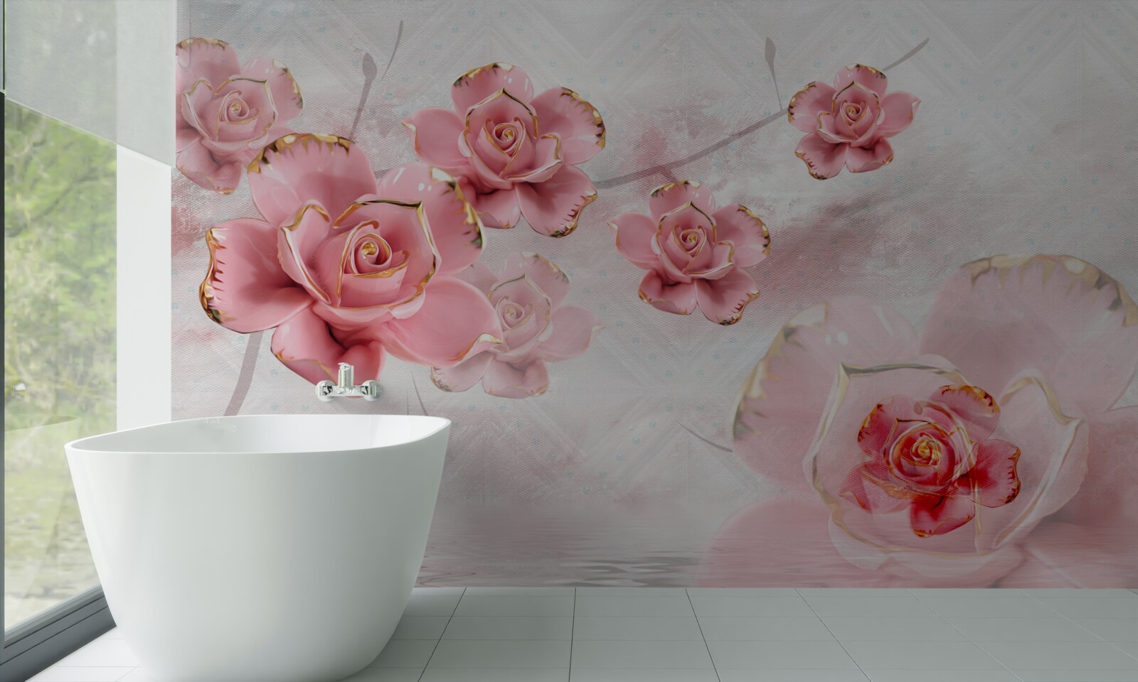 Fotobehang rozen met rosé gouden randen