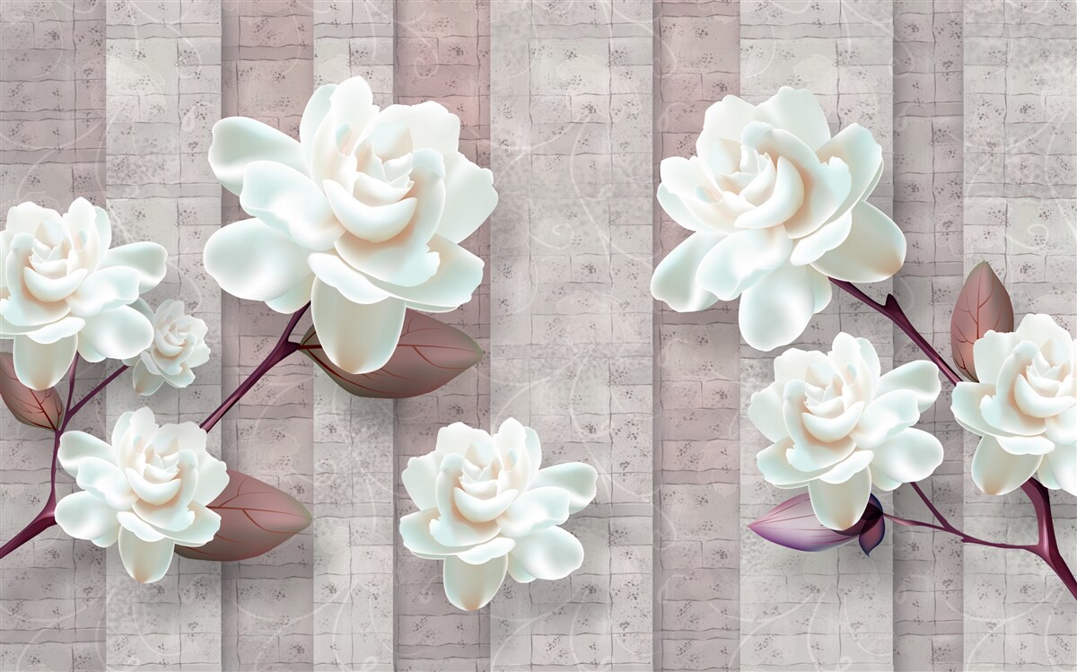 Fotobehang bloemen witter dan sneeuw op de takken