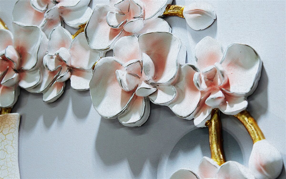 Fotobehang omtrek de takken van een sneeuwwitte orchidee