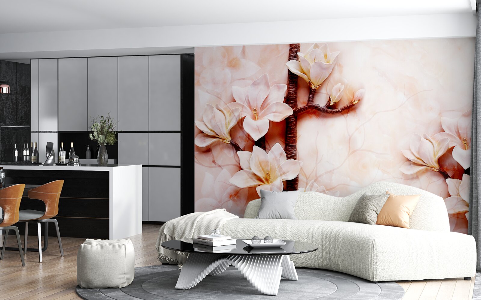 Fotobehang takken van de sierlijke roze magnolia
