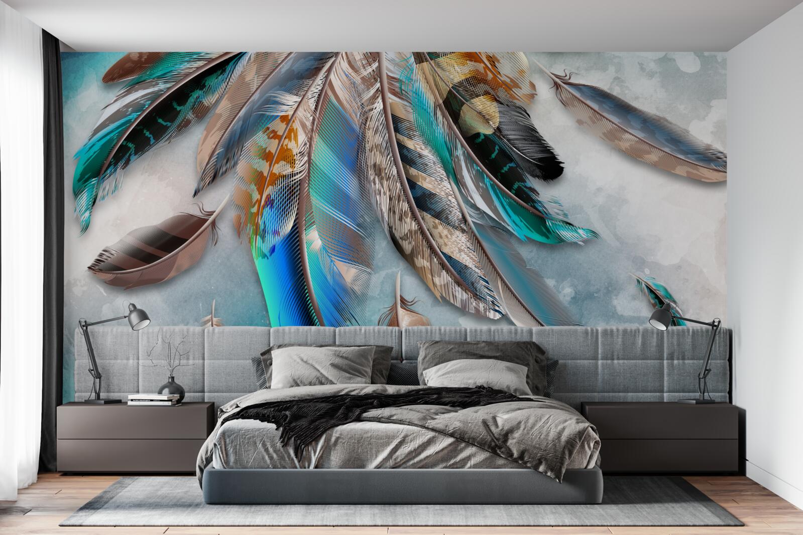 Fotobehang helder, veelkleurig verenkleed