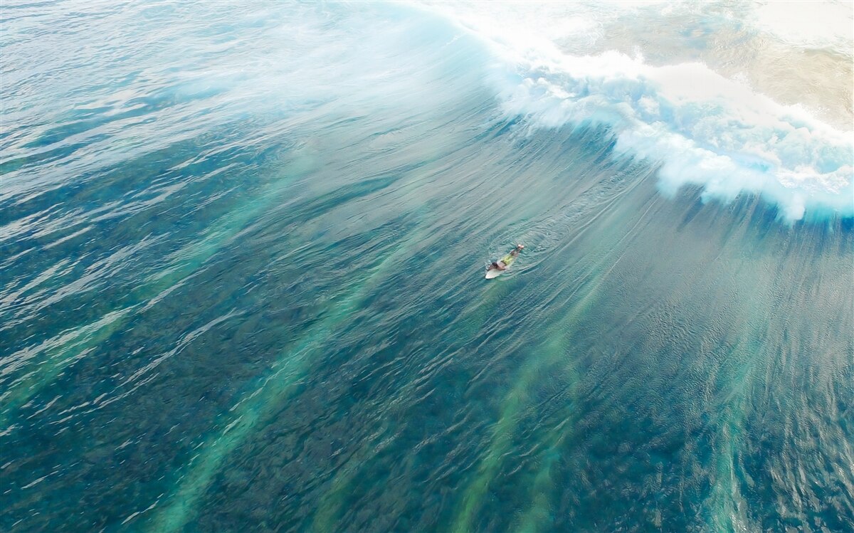 Fotobehang oceaangolven overwinnen door te surfen