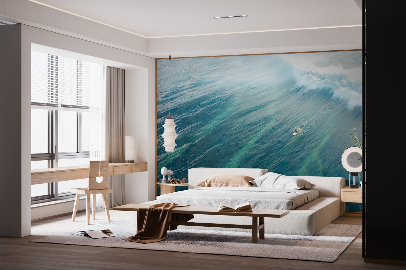 Fotobehang oceaangolven overwinnen door te surfen