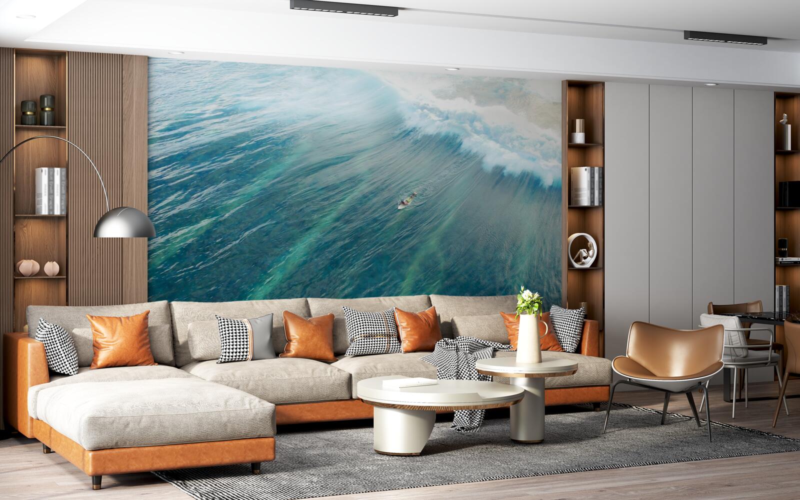 Fotobehang oceaangolven overwinnen door te surfen