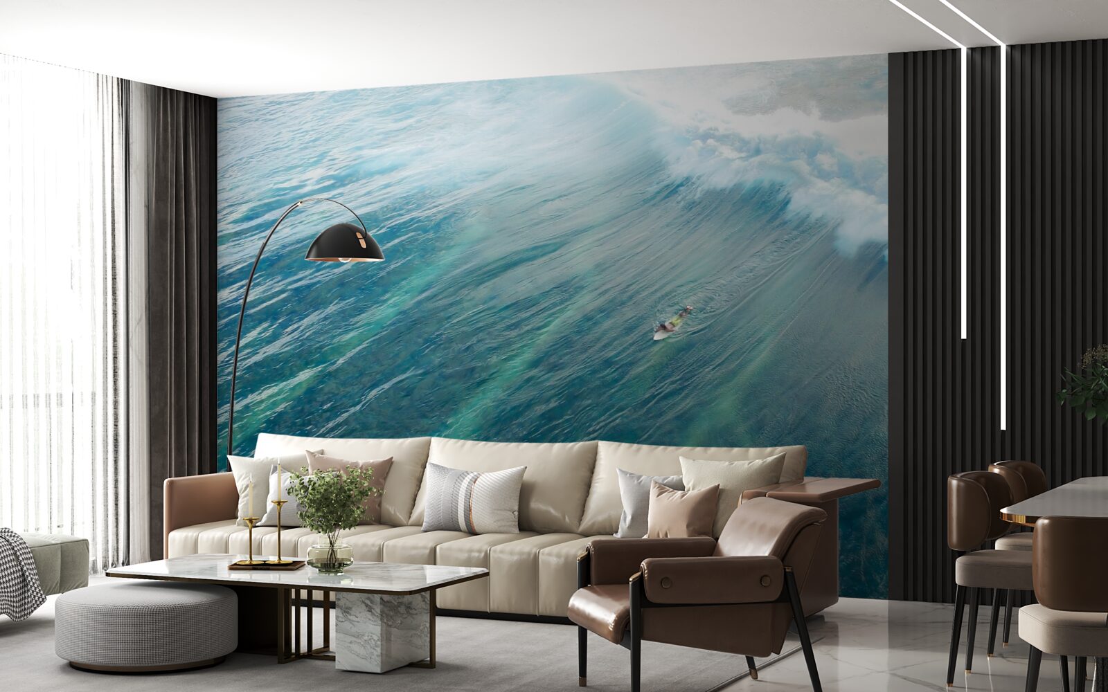 Fotobehang oceaangolven overwinnen door te surfen
