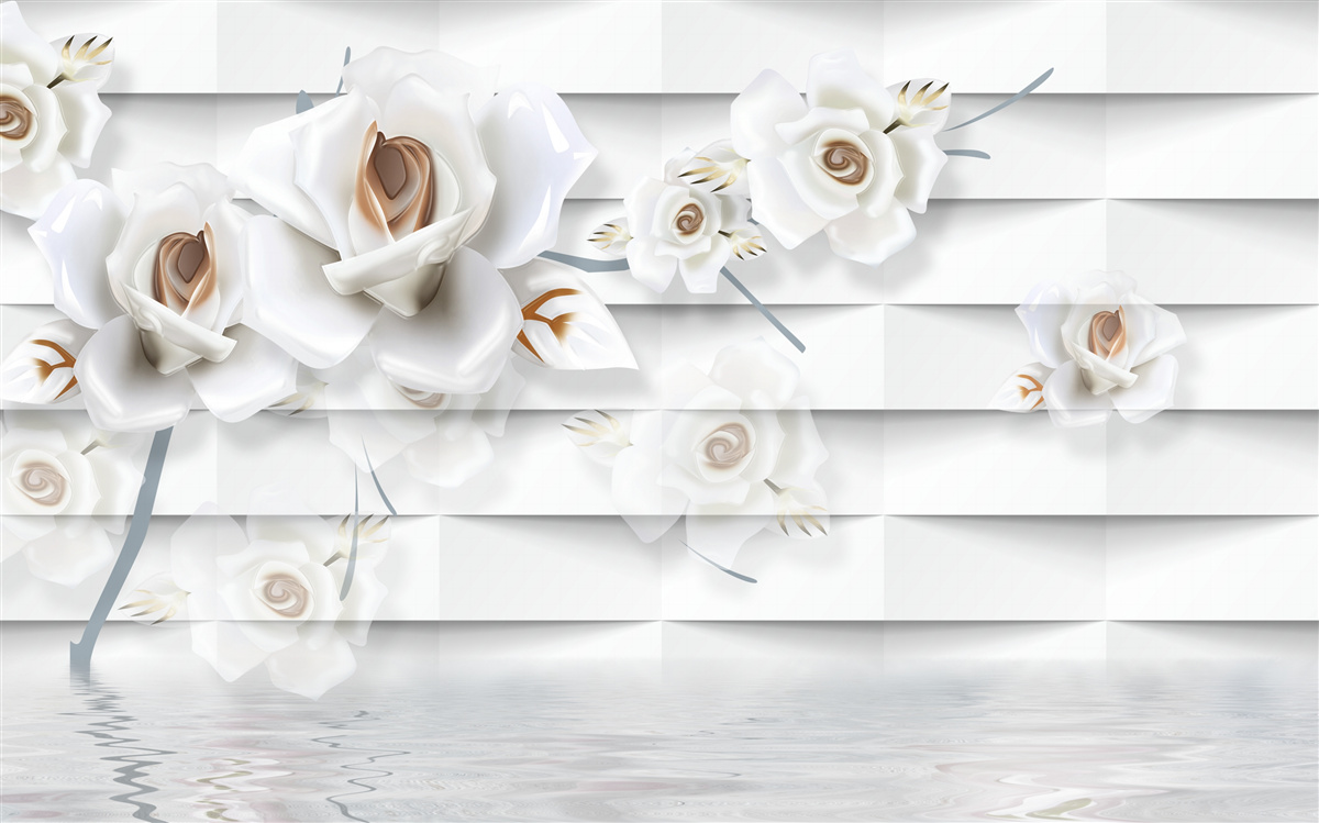 Fotobehang het kalme water is bezaaid met witte bloemen
