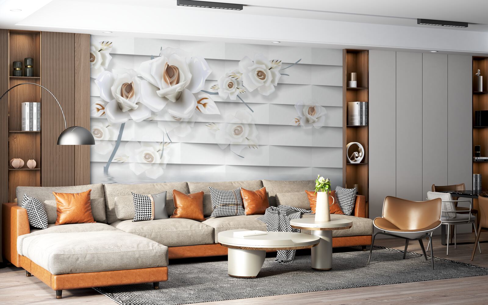 Fotobehang het kalme water is bezaaid met witte bloemen