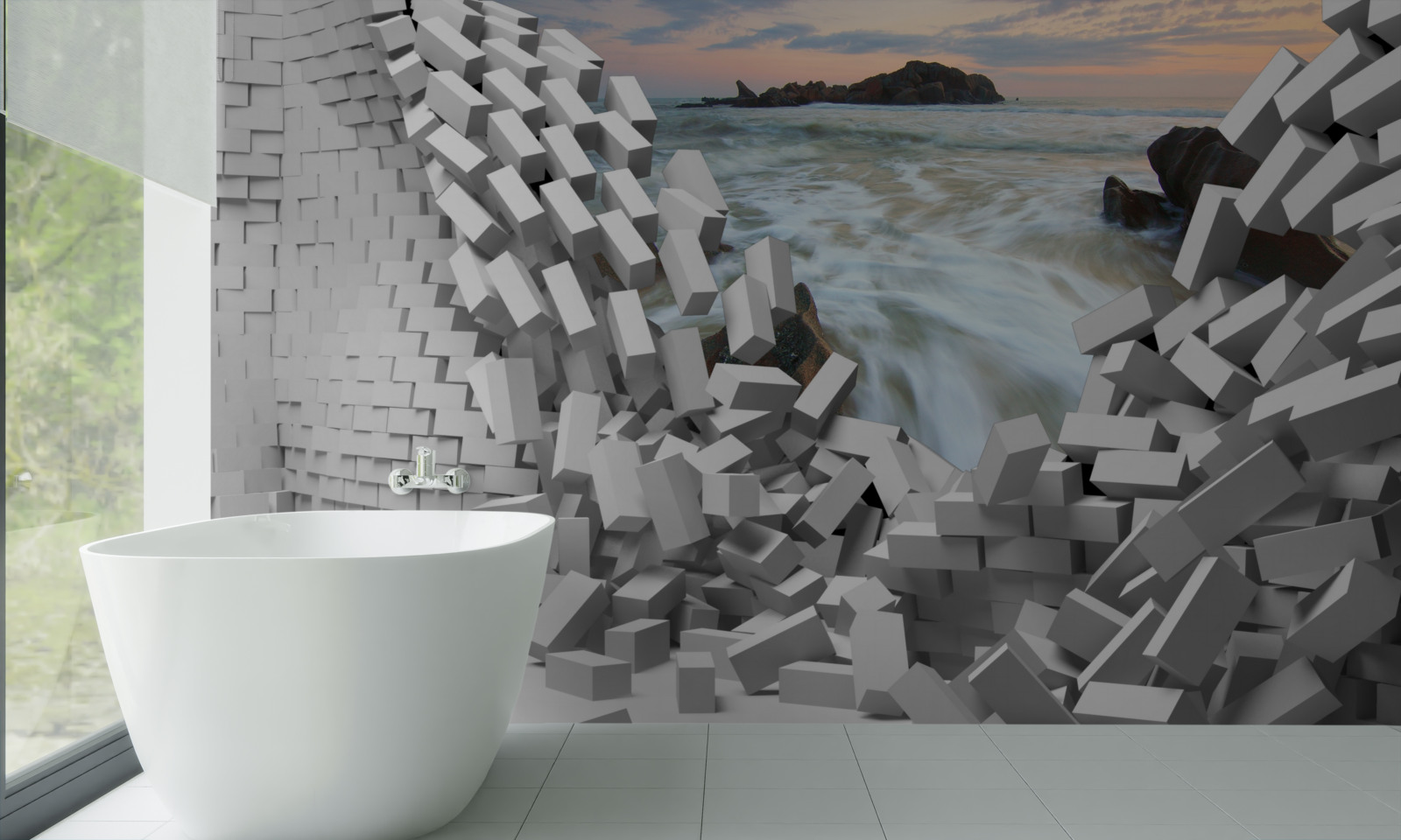 Fotobehang abstracte muur wordt vernietigd door golven