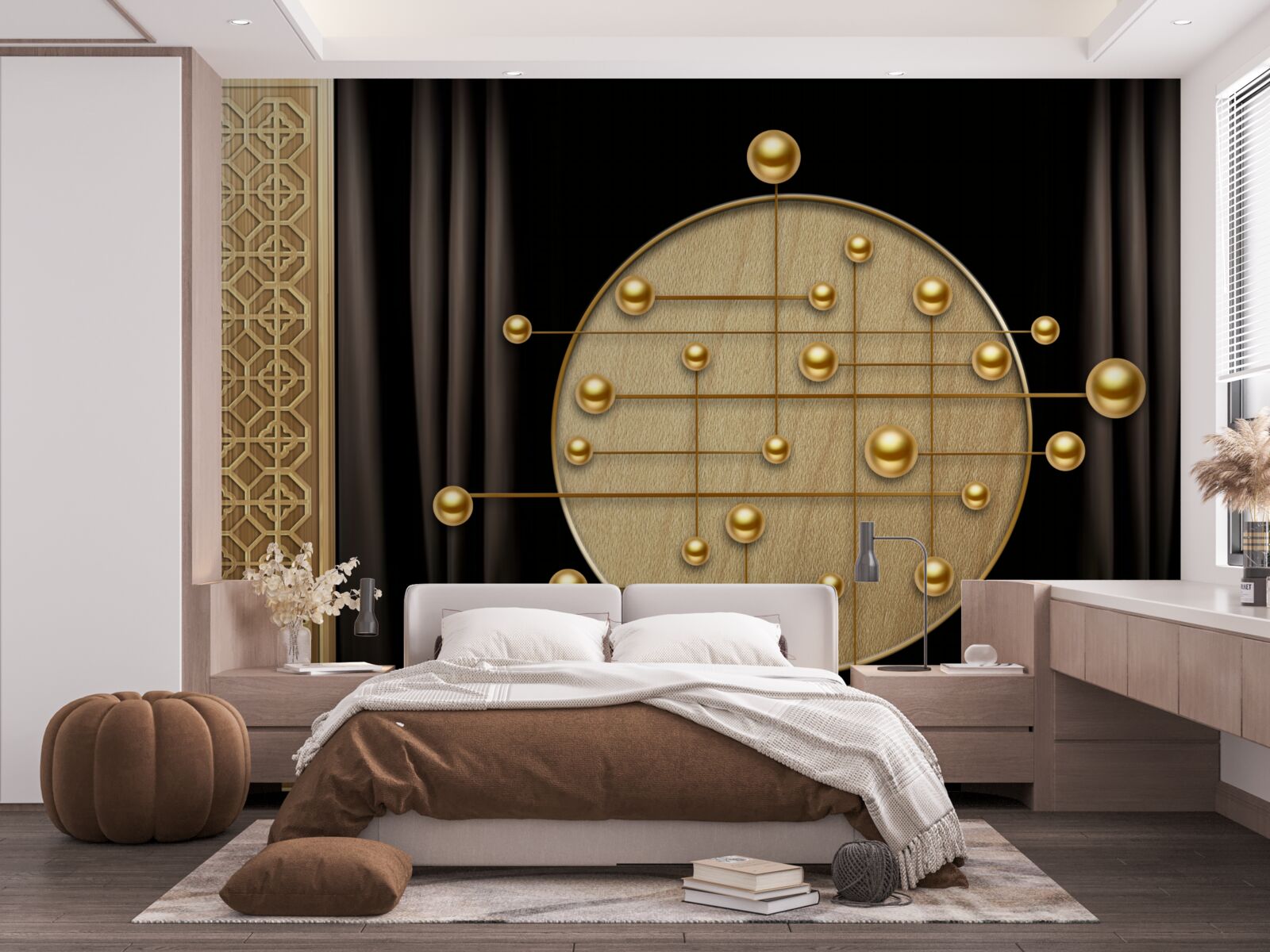 Fotobehang zwarte achtergrond verzadigd met orbitaal goud