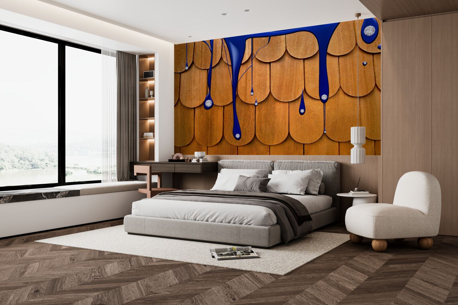 Fotobehang het bruine dak is blauw