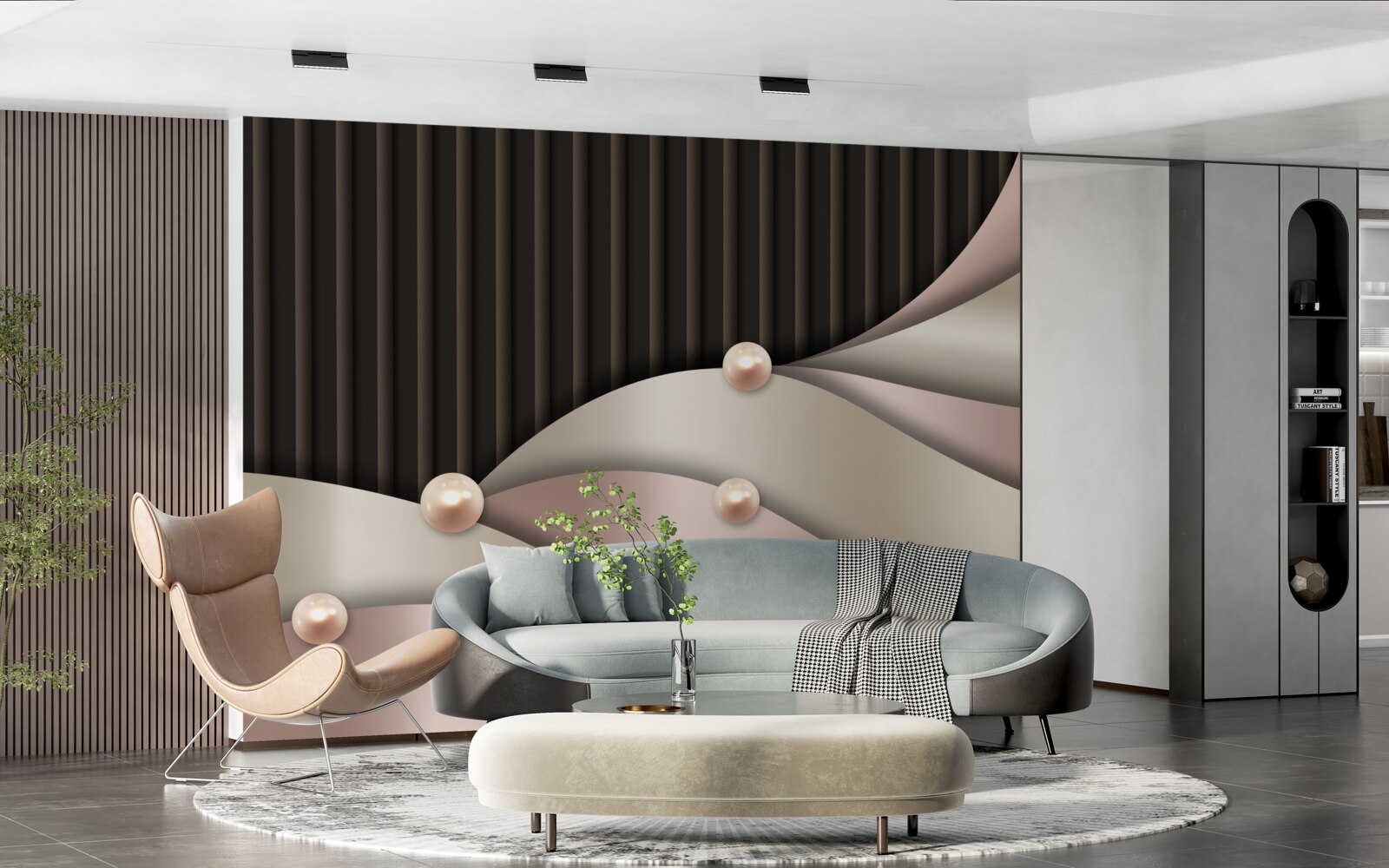 Fotobehang abstracte gouden parels op zijde