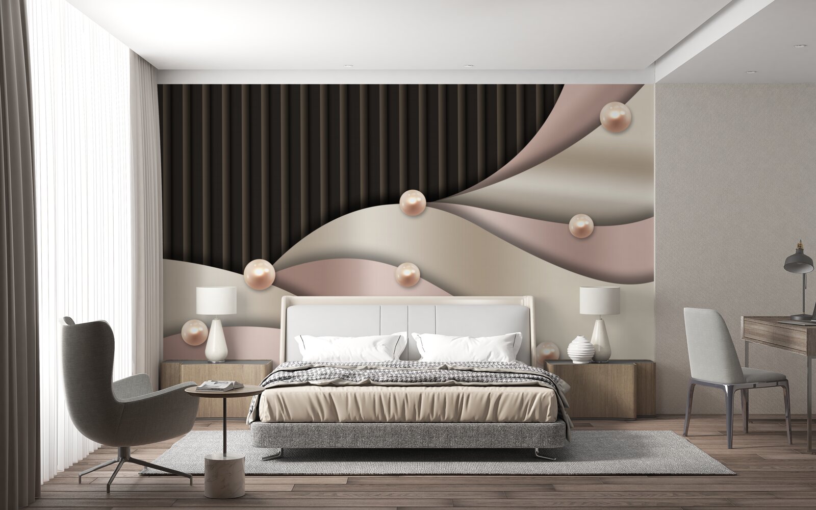 Fotobehang abstracte gouden parels op zijde