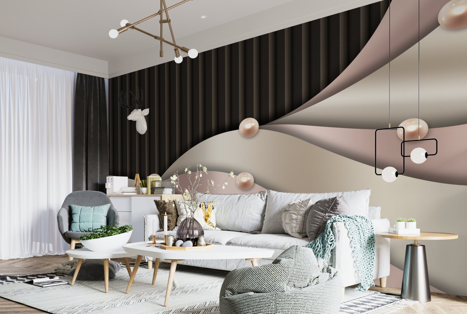 Fotobehang abstracte gouden parels op zijde