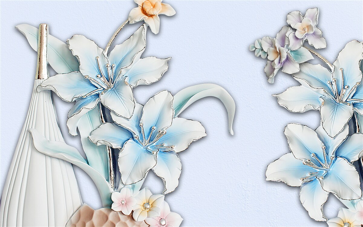 Fotobehang boeket van witte en blauwe lelies