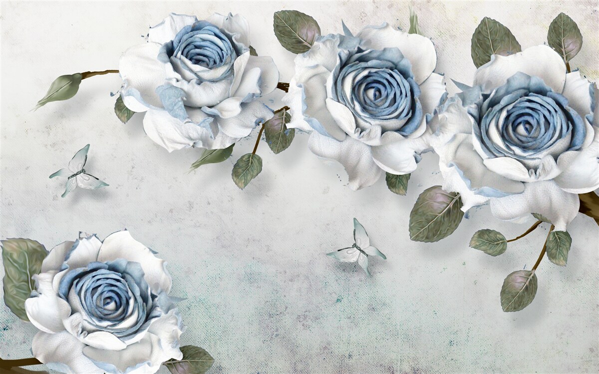 Fotobehang indrukwekkende sneeuwwitte bloemknoppen met een blauw hart