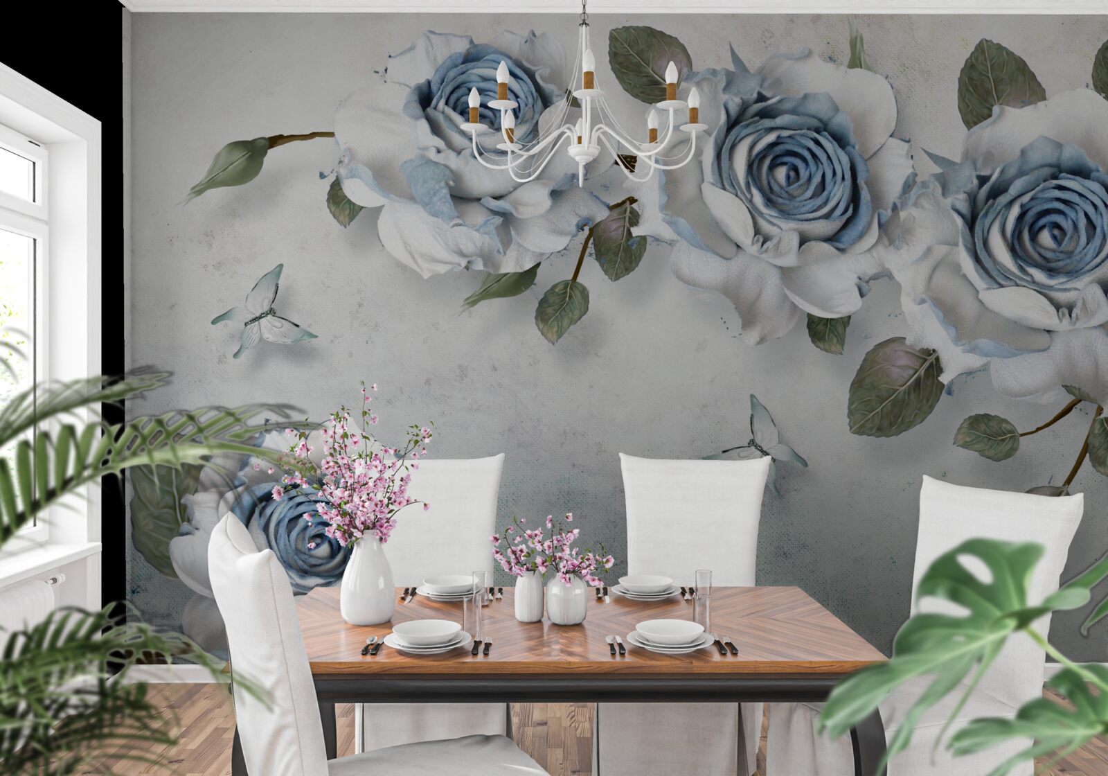 Fotobehang indrukwekkende sneeuwwitte bloemknoppen met een blauw hart