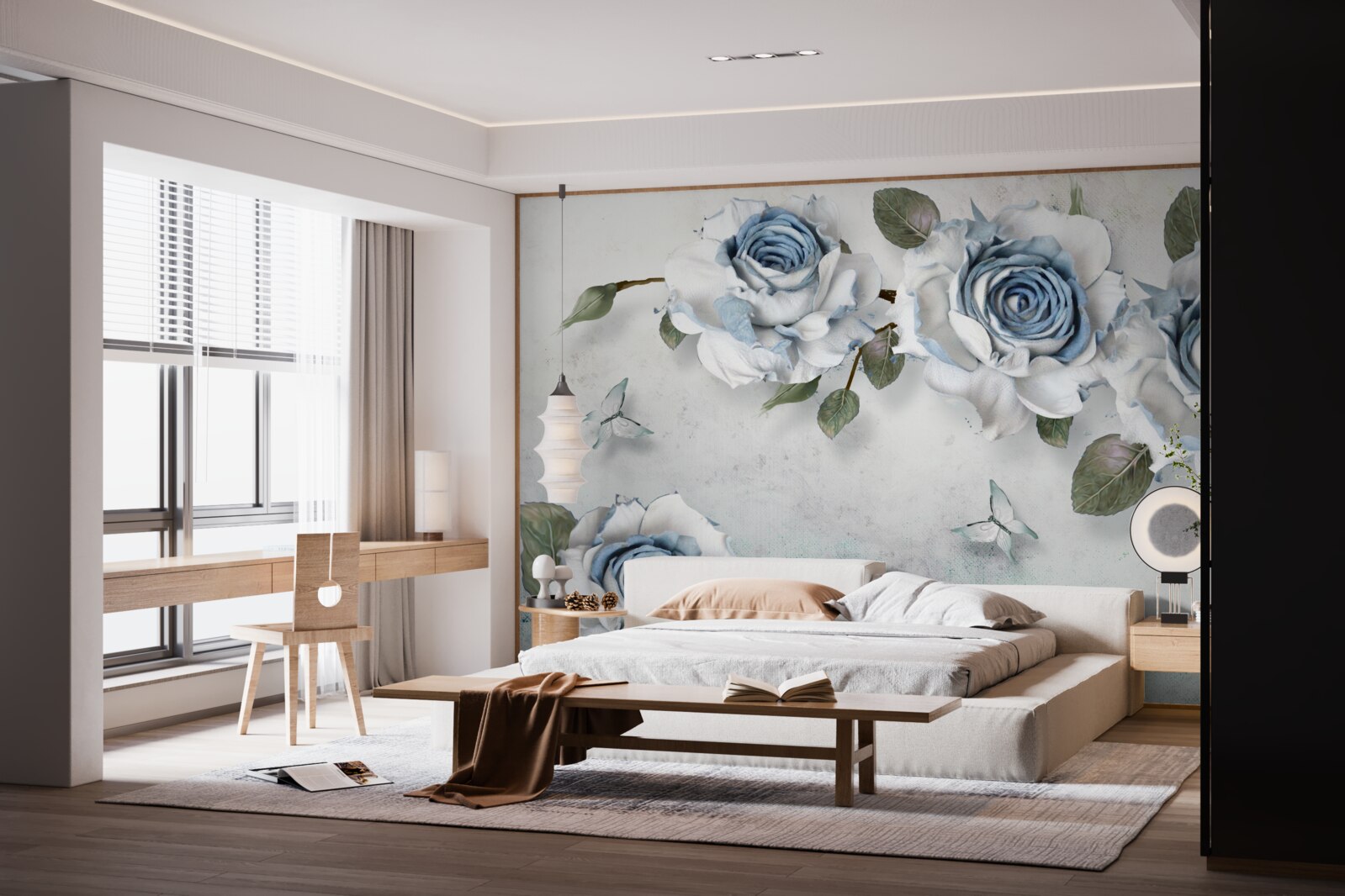 Fotobehang indrukwekkende sneeuwwitte bloemknoppen met een blauw hart