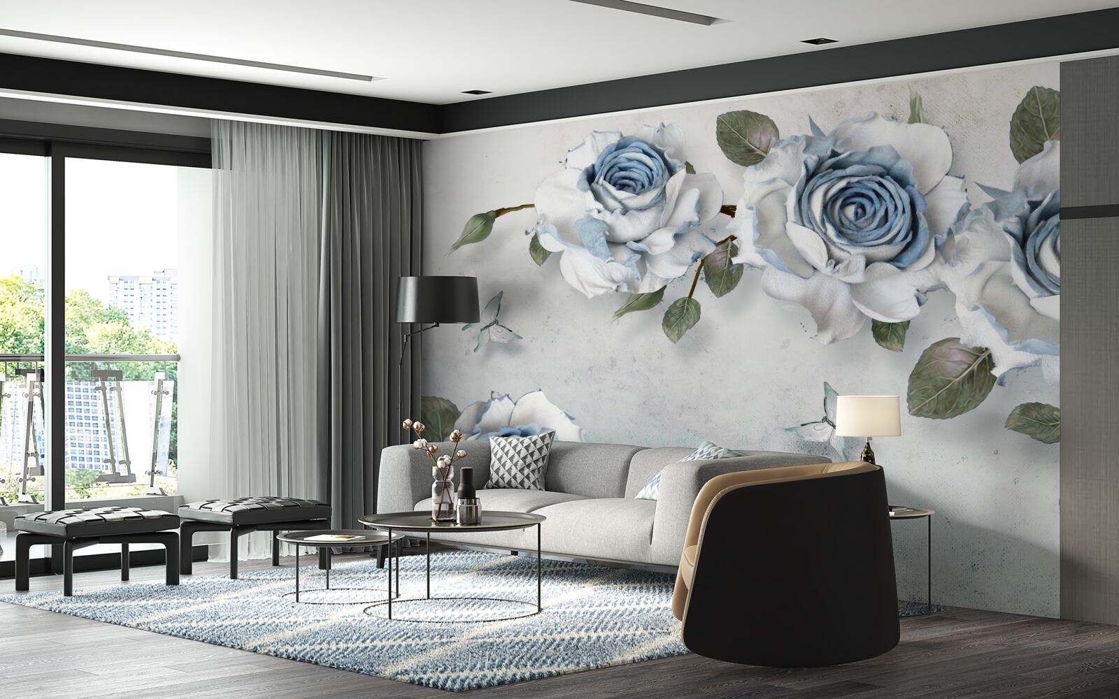 Fotobehang indrukwekkende sneeuwwitte bloemknoppen met een blauw hart