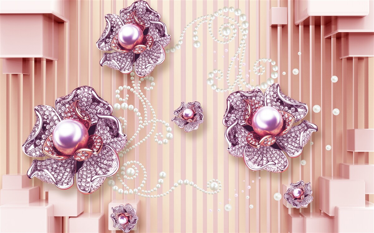 Fotobehang diamant en parel bloemen op een roze achtergrond