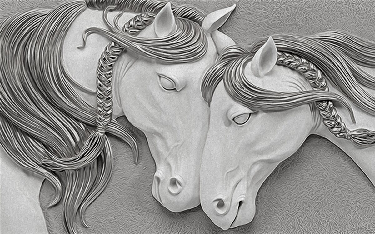 Fotobehang reliëf met verliefde paarden