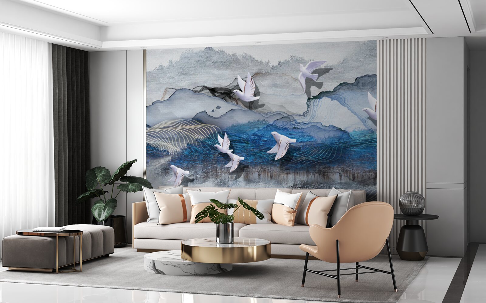 Fotobehang Zwanen vliegen boven de storm