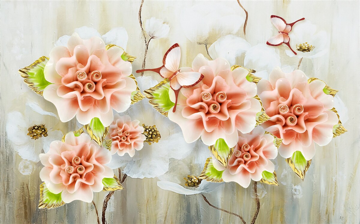 Fotobehang regentijd is versierd met delicate bloemen