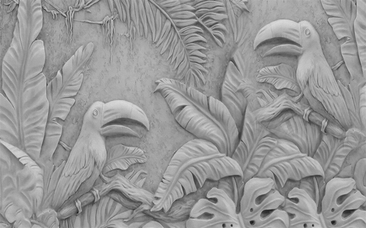 Fotobehang bas-reliëf tropische vogels in het bos
